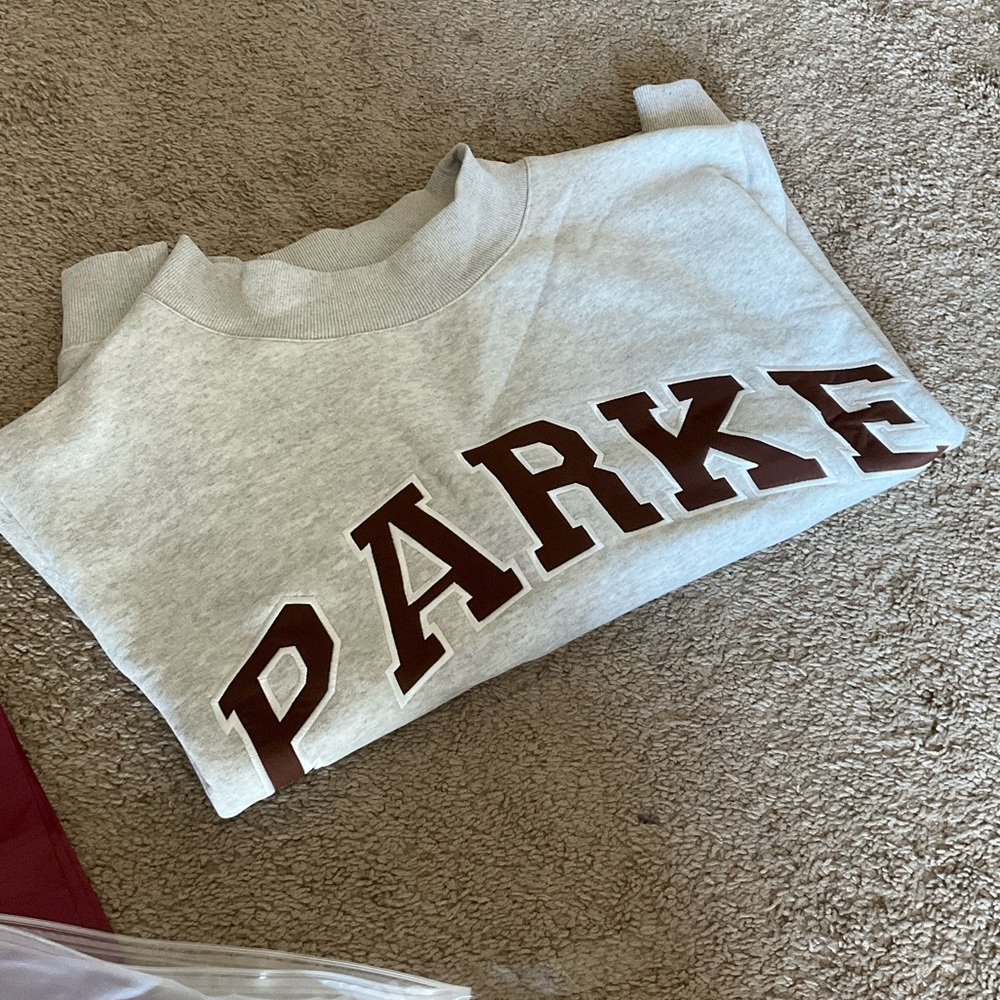 Parke Crewneck Sweatshirt in Heather Gray with Maroon Lettering